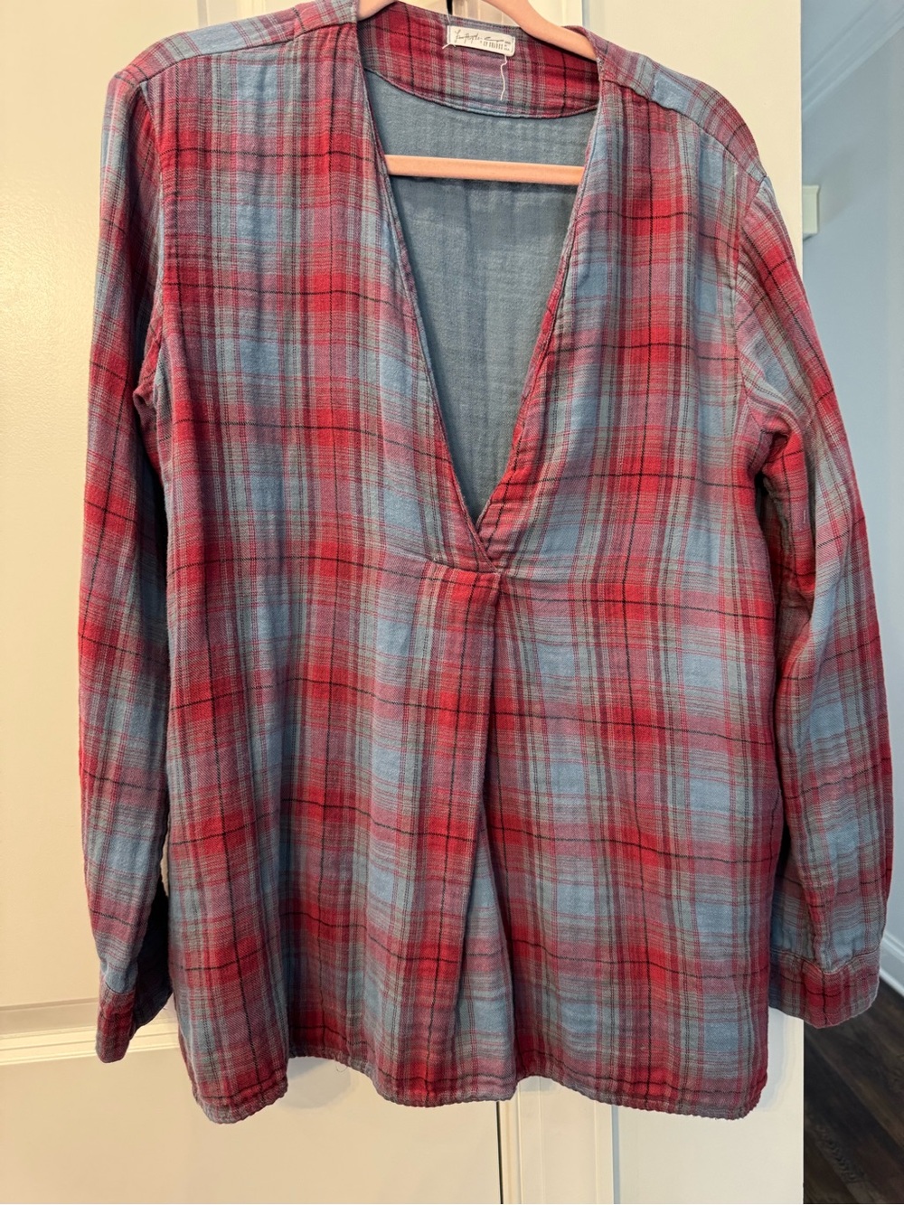 Free People Red and Blue Plaid Tunic Top
